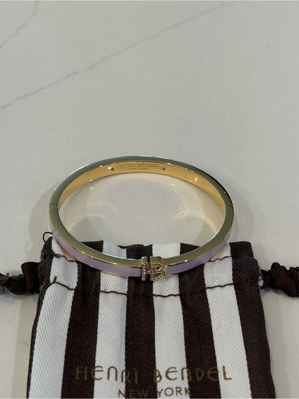 henri bendel pastel enamel HB logo bangle with gold trim